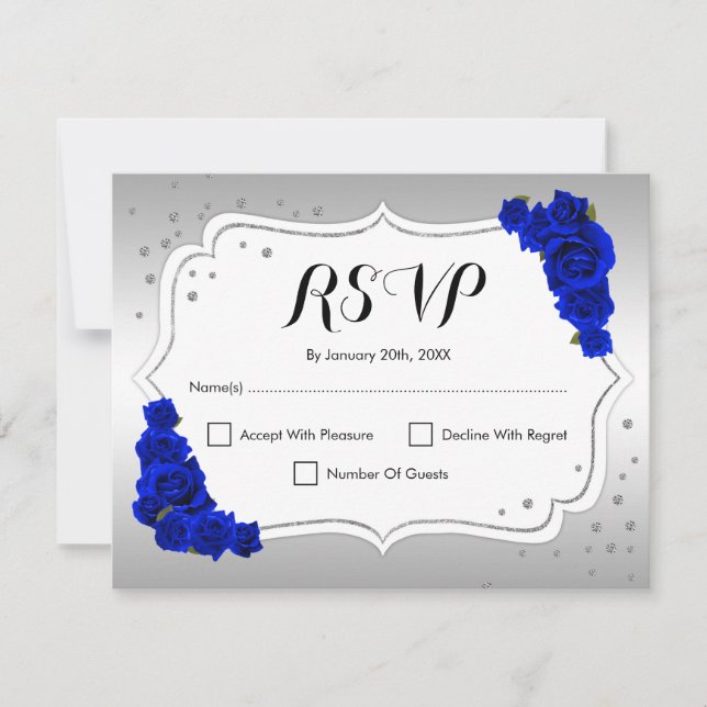 Invitation RSVP fête d'anniversaire - Royal Blue Silver Card (Devant)