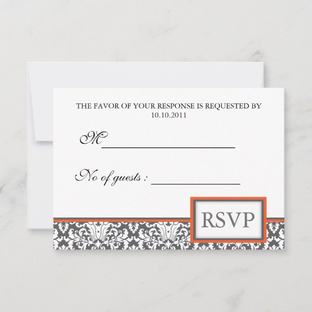 Invitation RSVP Fleur Orange Damask (Devant)