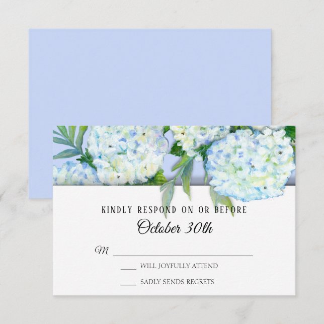 Invitation RSVP Fleurs de mariage Hydrangeas Bleu pervenche (Devant / Derrière)