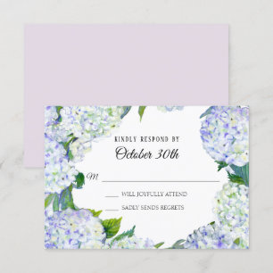Invitation RSVP Fleurs de mariage Lilas et hydrangeas blancs