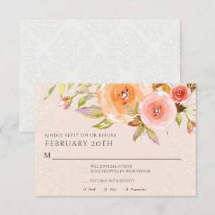 Invitation RSVP Fleurs de mariage rose fuchsia aquarelle feui