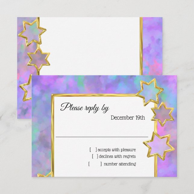 Invitation RSVP Gold Star Abstrait bleu violet rose (Devant / Derrière)