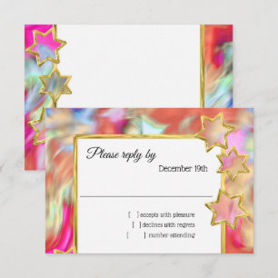 Invitation RSVP Gold Star Abstrait Red Tie Dye