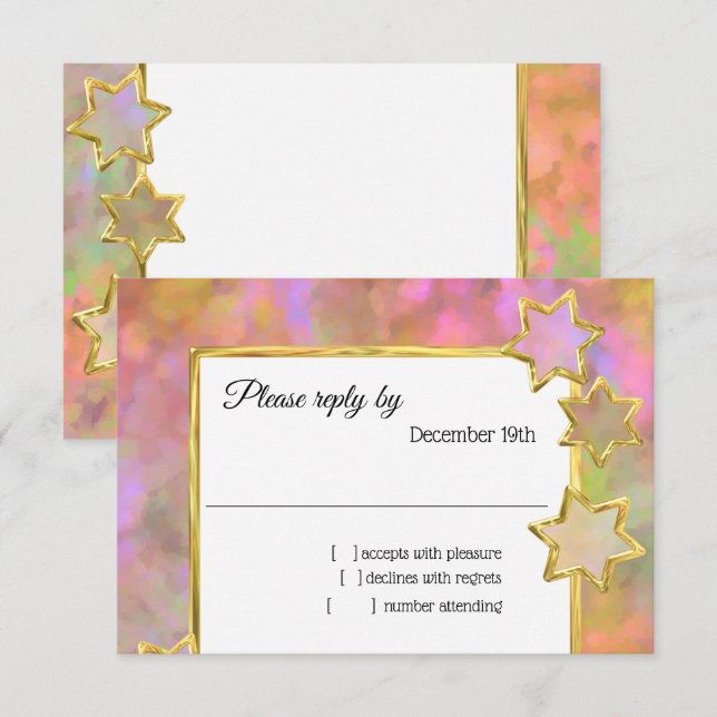 Invitation RSVP Gold Star Abstrait rose orange (Devant / Derrière)