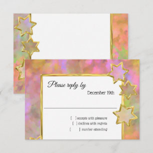 Invitation RSVP Gold Star Abstrait rose orange