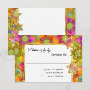 Invitation RSVP Gold Star Abstrait Star Damask