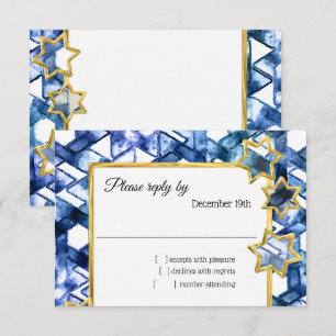Invitation RSVP Gold Star Blue Damas