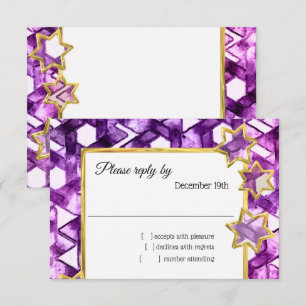 Invitation RSVP Gold Star Purple Damask