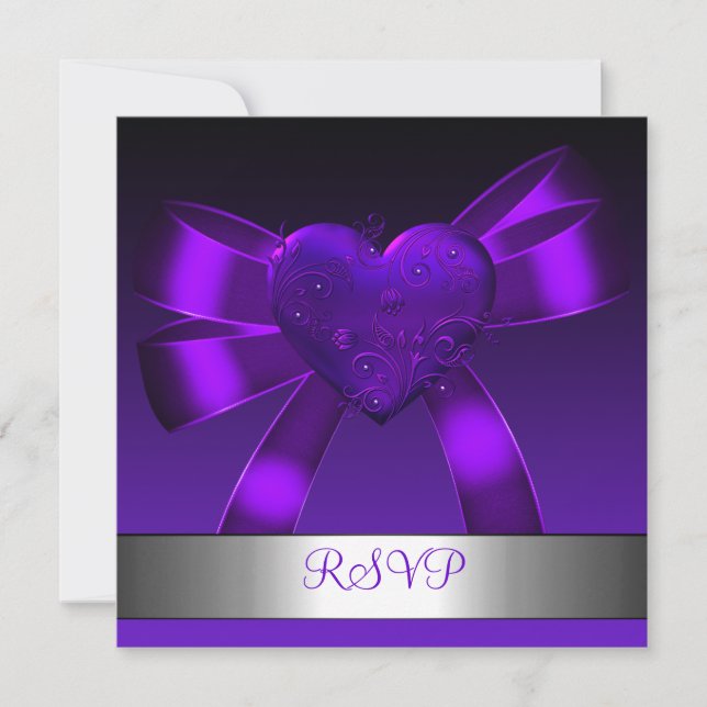 Invitation RSVP Heart Deep Purple Silver 21e anniversaire (Devant)