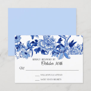 Invitation RSVP Influence asiatique Bleu clair Floral Chinois