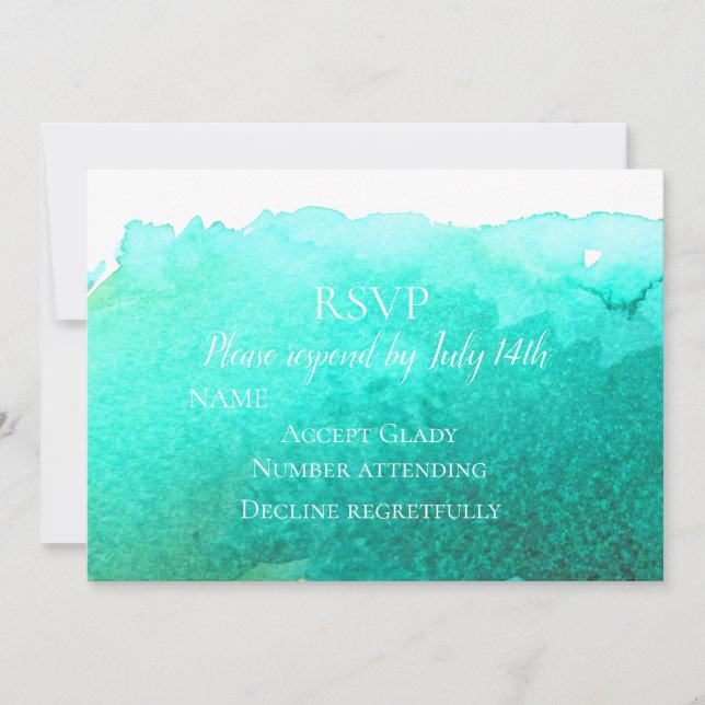 Invitation RSVP mariage aquarelle moderne bleu sarcelle plage (Devant)