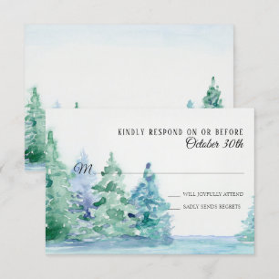 Invitation RSVP Mariage Blue Lake avec pins montagnards