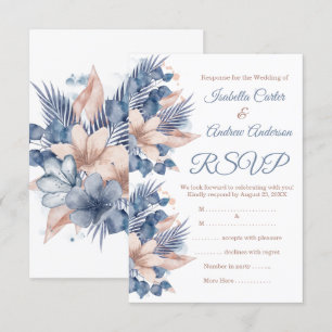 Invitation RSVP Mariage Blush Blue Peach Beige Floral Blanc