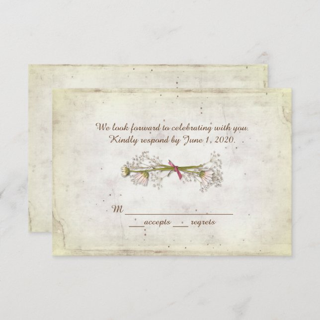 Invitation RSVP mariage - bouquet de pâquerettes avec perles (Devant / Derrière)