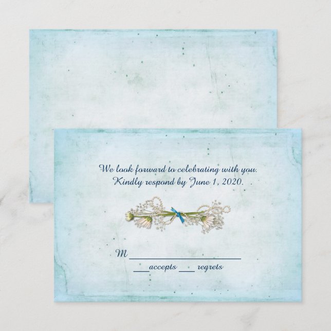 Invitation RSVP mariage - bouquet de pâquerettes avec perles (Devant / Derrière)