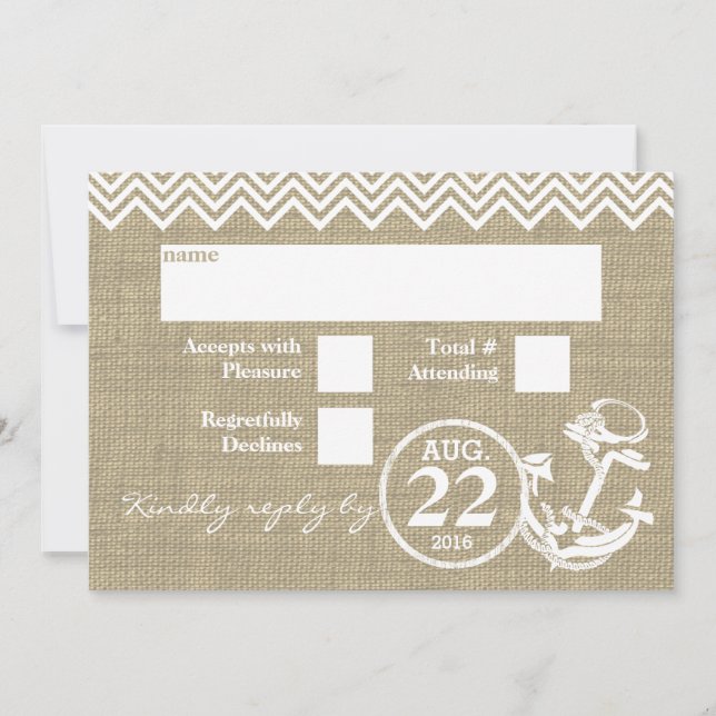 Invitation RSVP mariage Chevron d'ancre nautique (Devant)