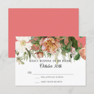 Invitation RSVP Mariage Coral Blush Ivory Rose Peony Ferns