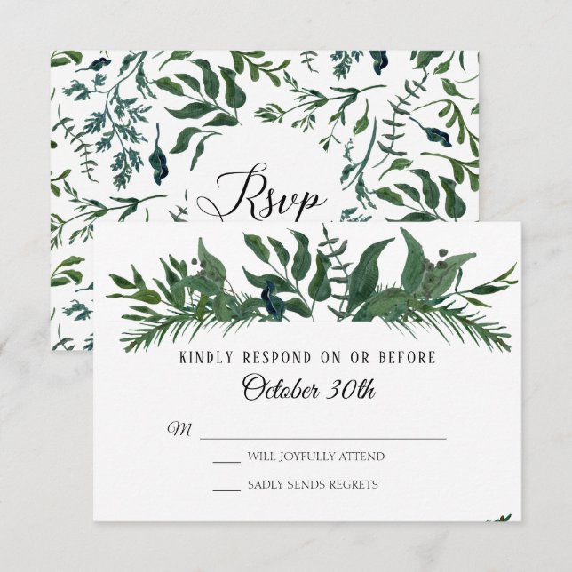 Invitation RSVP Mariage Emerald Forest Folid Feuilles feuille (Devant / Derrière)
