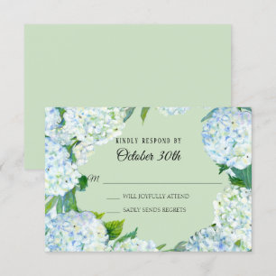 Invitation RSVP Mariage Floral Blanc Hydrangea Mint Green