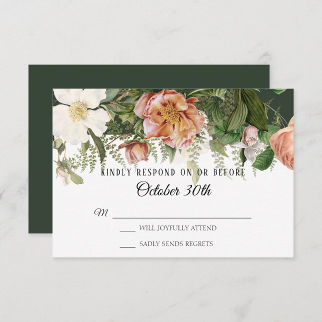 Invitation RSVP Mariage Forest Blush Ivory Rose Peony Ferns (Devant / Derrière)