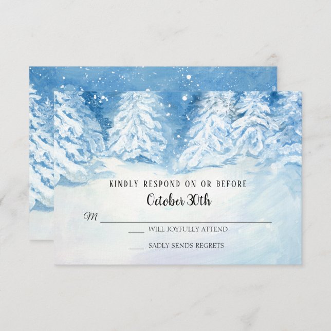 Invitation RSVP Mariage Forêt d'hiver Snowy Trees Aquarelle (Devant / Derrière)