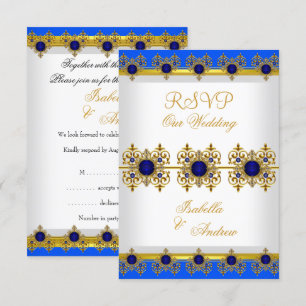 Invitation RSVP Mariage Gold Royal Blue Gem Blanc