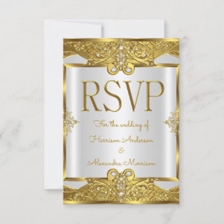 Invitation RSVP Mariage Gold White Pearles Golden Frame