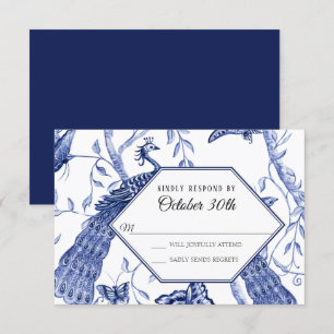 Invitation RSVP Mariage Marine Chinoiserie Paon Papillons