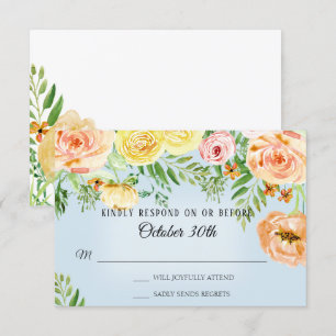 Invitation RSVP Mariage Moderne Roses Jaunes Blush Floral