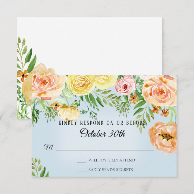 Invitation RSVP Mariage Moderne Roses Jaunes Pâles Florales (Devant / Derrière)