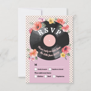 Invitation RSVP Mariage Music Record Mariage Floral 1950