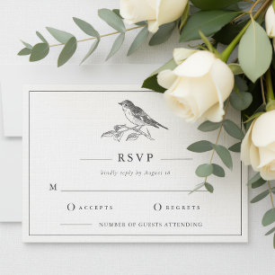 Invitation RSVP Mariage Noir Et Blanc Oiseau Vintage