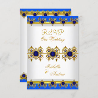 Invitation RSVP Mariage Or Bleu Royal Gemme Blanc