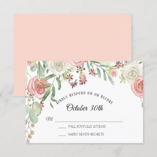 Invitation RSVP Mariage Pale Blush Roses d'ivoire Floral