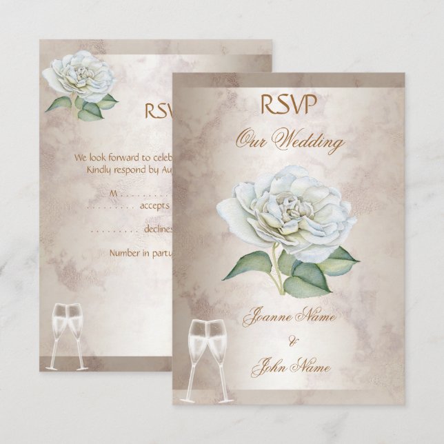 Invitation RSVP Mariage Rose Marbre Crème Blanc Champagne (Devant / Derrière)