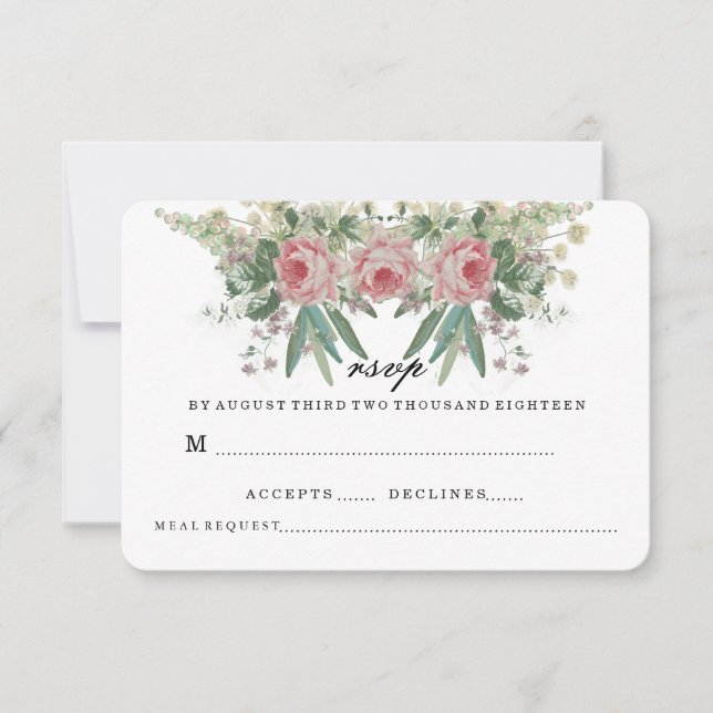 INVITATION RSVP MARIAGE ROSES ET VERTS (Devant)