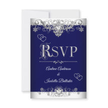 RSVP Mariage Royal Bleu Diamant Cœurs Argentés