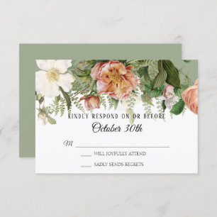 Invitation RSVP Mariage Sage Blush Ivory Rose Peony Ferns