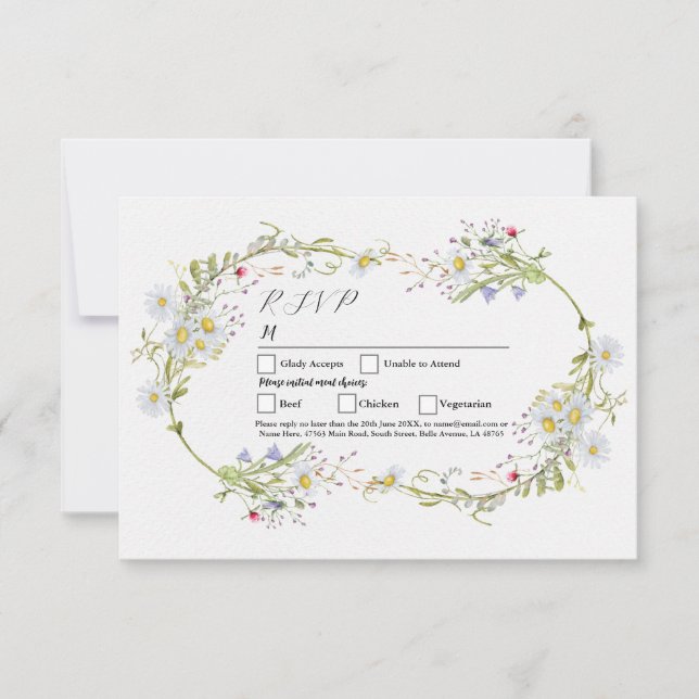 Invitation RSVP Mariage Spring Fleurs sauvages Daisy (Devant)