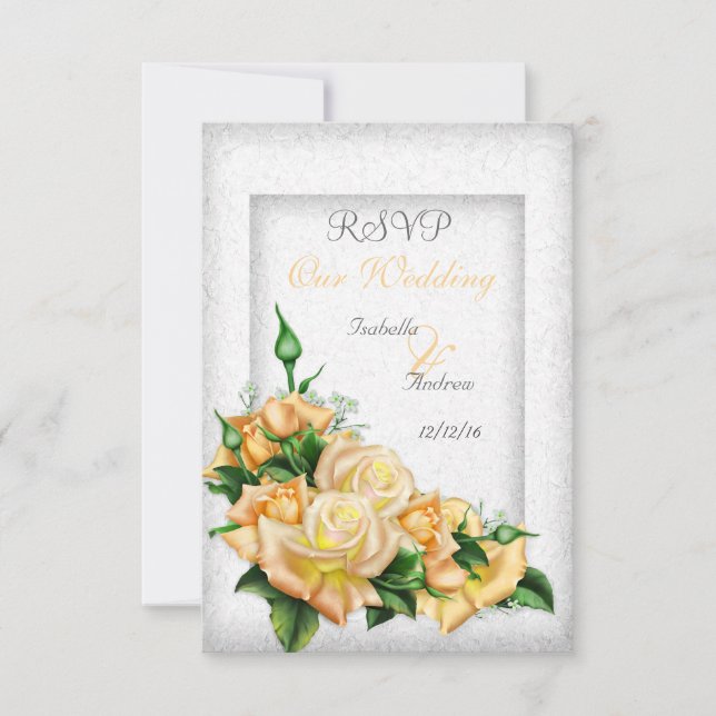 Invitation RSVP Mariage Superbe Bouquet de Roses Jaunes (Devant)