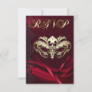 Invitation RSVP Masquerade Doré Bijou Rouge