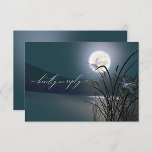Invitation RSVP Menu Dusty Pleine lune Turquoise Dragonfly Po