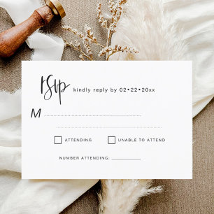 Invitation RSVP minimaliste Élégant Simple Noir Blanc