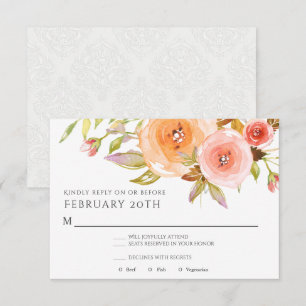 Invitation RSVP Moderne Aquarelle Peach Floral Mariage damass