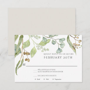 Invitation RSVP Moderne Aquarelle simple Eucalyptus Mariage