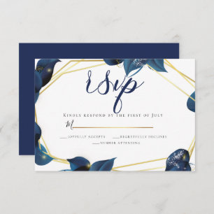 Invitation RSVP   Moderne Deep Indigo Bleu et Or