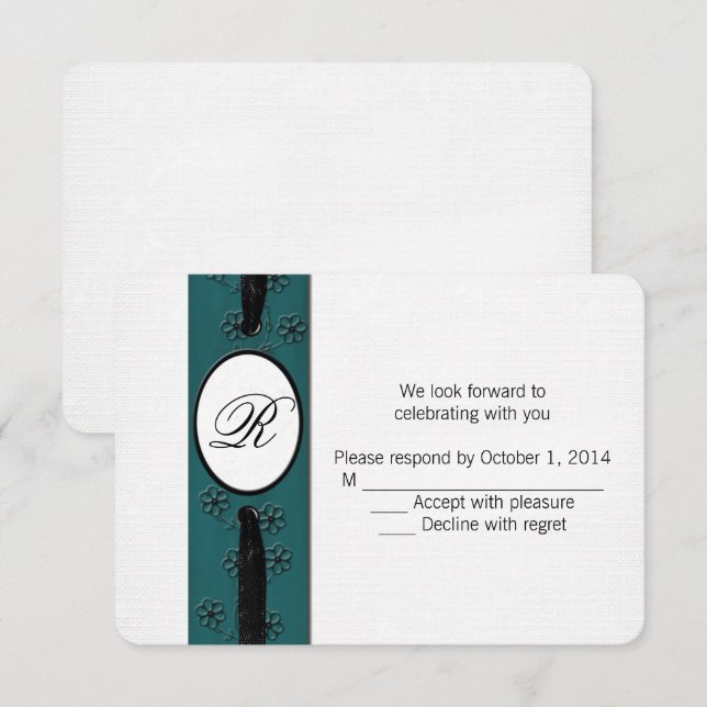 Invitation RSVP monogramme avec ruban (Devant / Derrière)