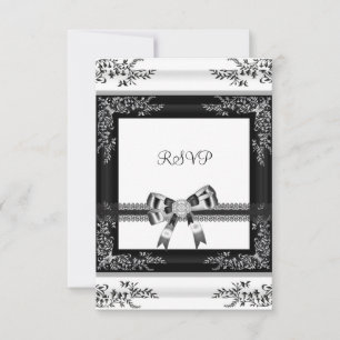 Invitation RSVP Noir Blanc Dentelle Florale Diamant 3