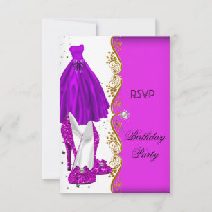 Invitation RSVP Paillettes Rose Violet Chaussures Robe Or