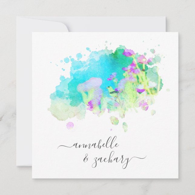 Invitation *~* RSVP QR Cherub Bird AR15 Mariage FLORAL (Devant)